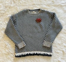 Bode Fringe Sweater Crewneck Pullover Knit Wool Blue White Large XL