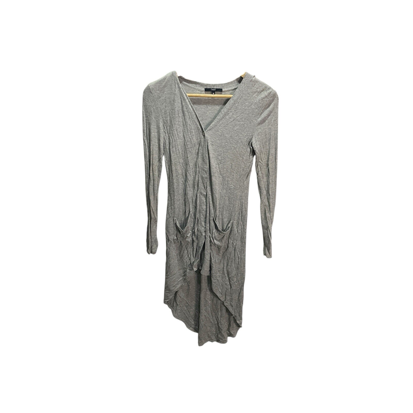 Tart Women's Cardigan Hi Low Hem Gray Ribbed Stretch XS Button Front