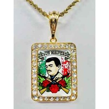 Colgante Jesús Malverde con collar de cuerda Narco Sinaloa relleno de oro 24K NUEVO