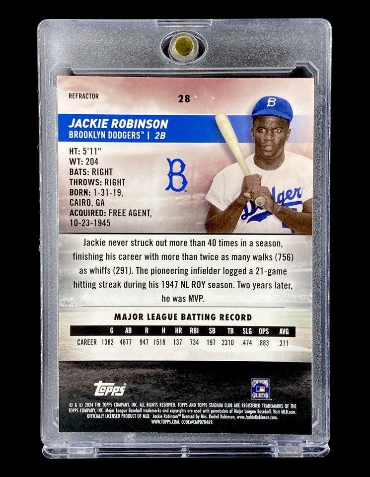 ДЖЕКИ РОБИНСОН ЗЕЛЕНЫЙ ГОЛОГРАФИЧЕСКИЙ ПЕРЕЛИВАЮЩИЙСЯ ХРОМИРОВАННЫЙ ТОППС База Параллельная - DODGERS - Изображение 3 из 4