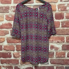 Pink Blush Dress Womens Small Purple Aqua Blue Multicolor Boho Abstract Zip Up