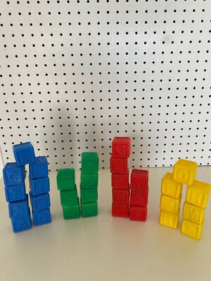 31 Vintage Plastic ABC/Animal Blocks In Primary Colors
