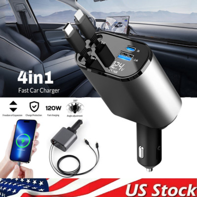 Retractable Car Charger 4in1 Fast Car Phone 16 Charger 120W USB Type C Cable lot