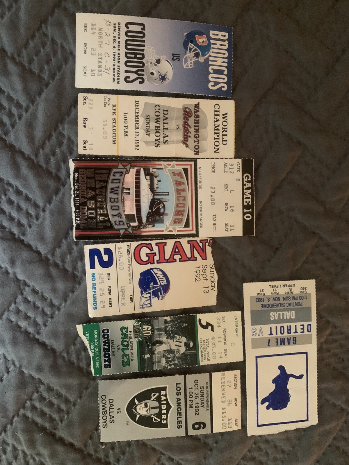 Lot of 1992 Dallas Cowboys Super Bowl Season Ticket Stubs Home And Away