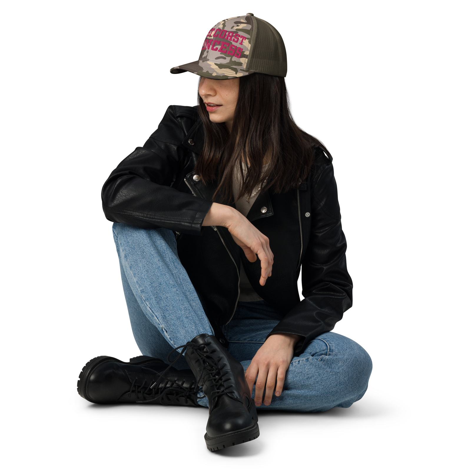 East Coast Princess Camouflage Chappell Embroidered Trucker Hat- Pink. 