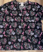 Womens Nursing Scrub Star Top Shirt Breast Cancer Hope Size XL