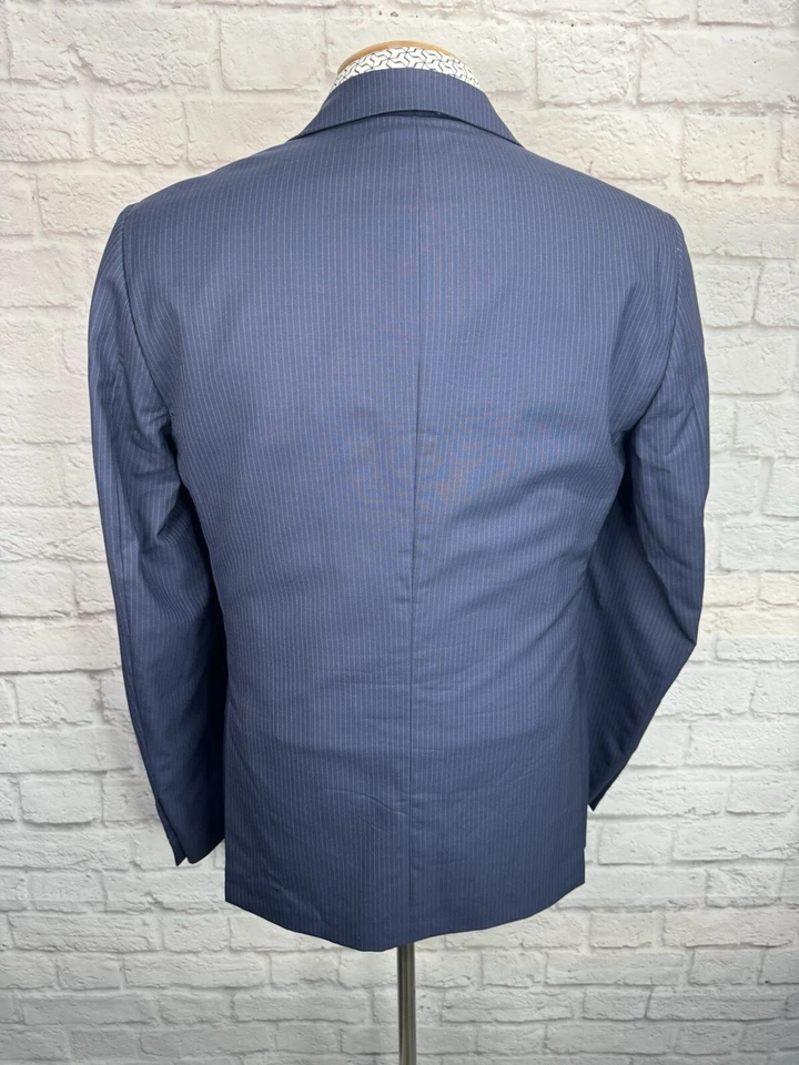 Blazer masculino CARUSO OLÍMPICO listra azul lã feito na Itália jaqueta 40R slim - Imagem 4 de 4