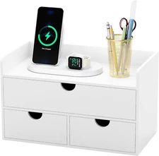 Bamboo Desk Organizer with Drawers Desktop Storage Drawers for Bills Office Supp