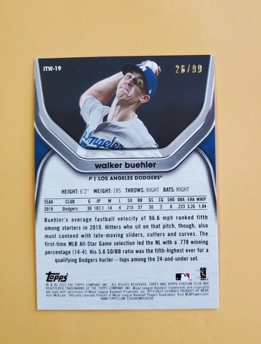 2020 Topps Stadium Club In The Wings Black /99 Walker Buehler #ITW-19 SP - Picture 4 of 4