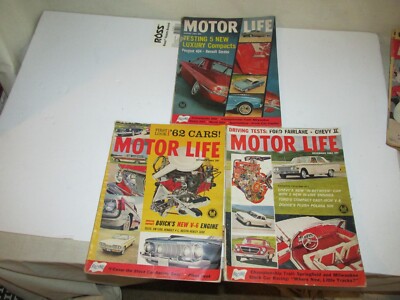 Vintage Motor Life Magazine lot of 3 1961 show wear