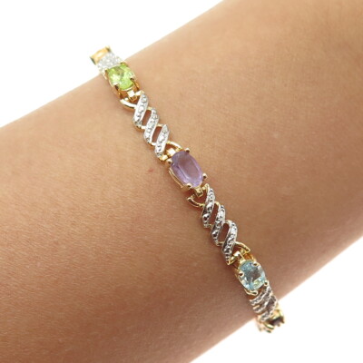 ROSS SIMONS 925 Sterlingsilber zweifarbig mehrfarbig Edelstein ''X'' Gliederarmband 7,25''