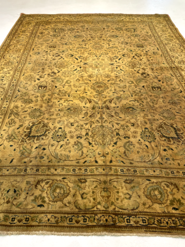 Antique Oriental Hand-Knotted Wool Area Rug Tea Washed Beige/Blue 9'2" x  12'5" - Picture 1 of 7