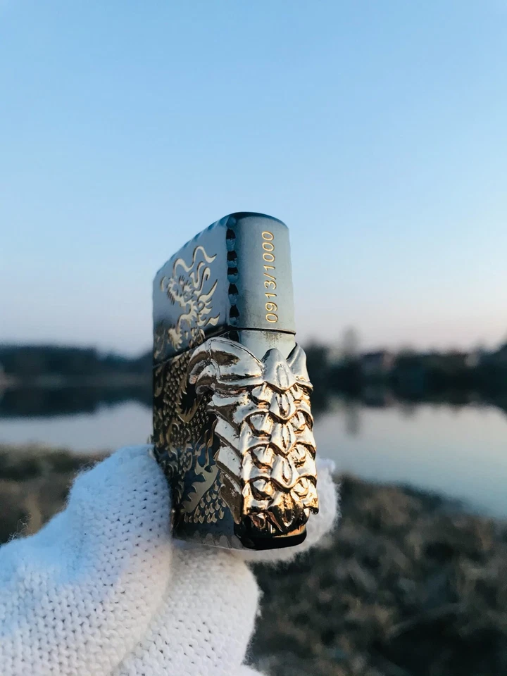 Encendedor Zippo 2 Garras Dragón Negro Latón Personalizado Grabado Profundo en Estilo 3D Foto 2 de 4