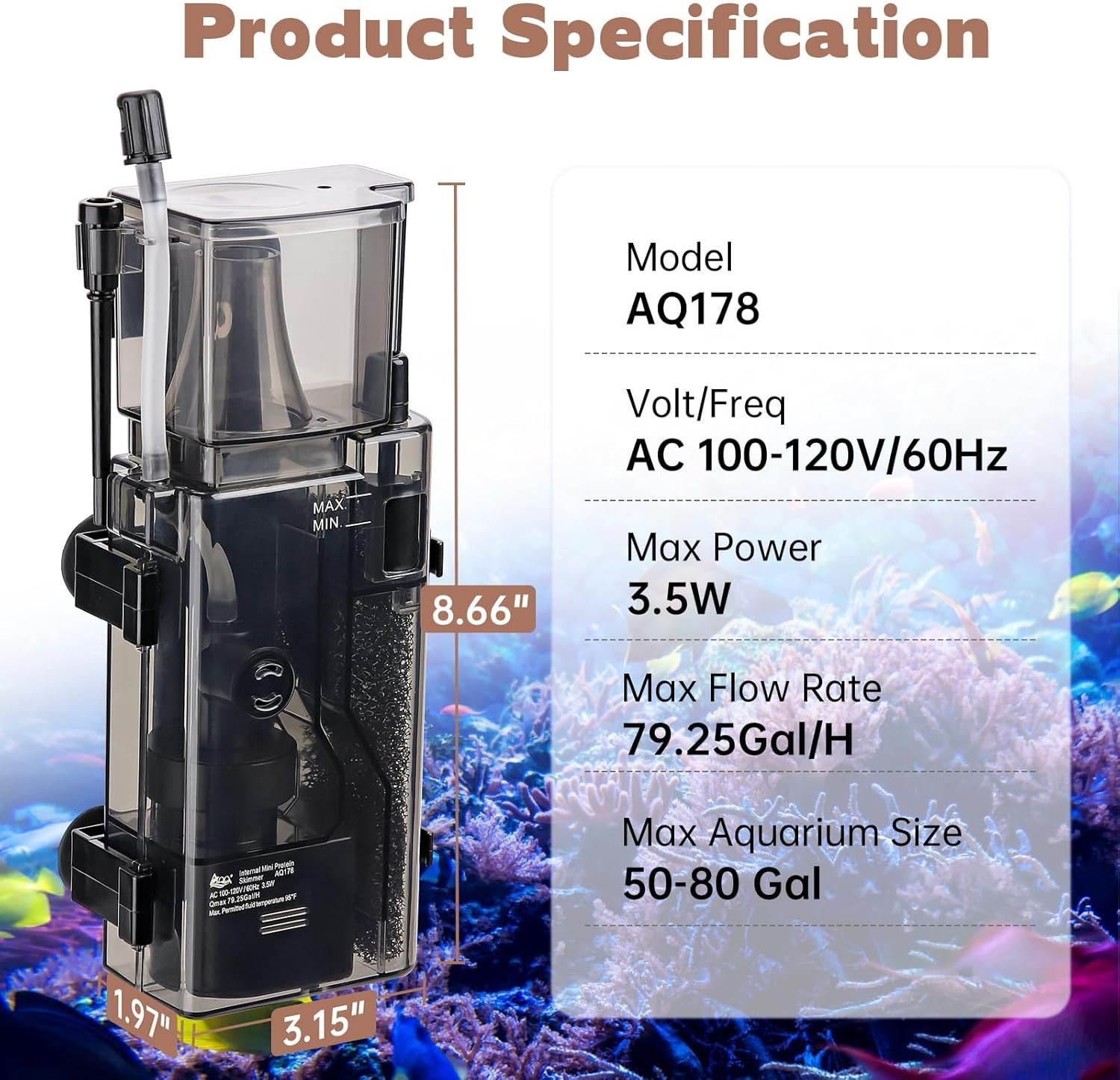Aquarium Protein Nano Skimmer for Saltwater Fish 50-80 Gallon Tank ...