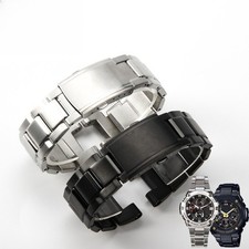 For Casio GST-B100 S110 W300 400 Solid Notch Stainless Steel Watch Strap 26x14mm