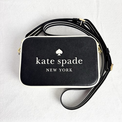 Kate Spade Oh Snap Mini Camera Crossbody Bag Black & White Saffiano Leather NWT