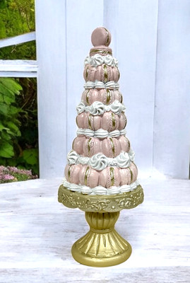 Clayre & Eef Rosa Torte Macaron Patisserie Macaronbaum Rosa Gold Ständer 30cm