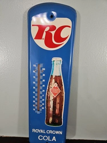 Vintage RC ROYAL CROWN COLA Soda Thermometer Tin Sign  Advertising Dated 1972