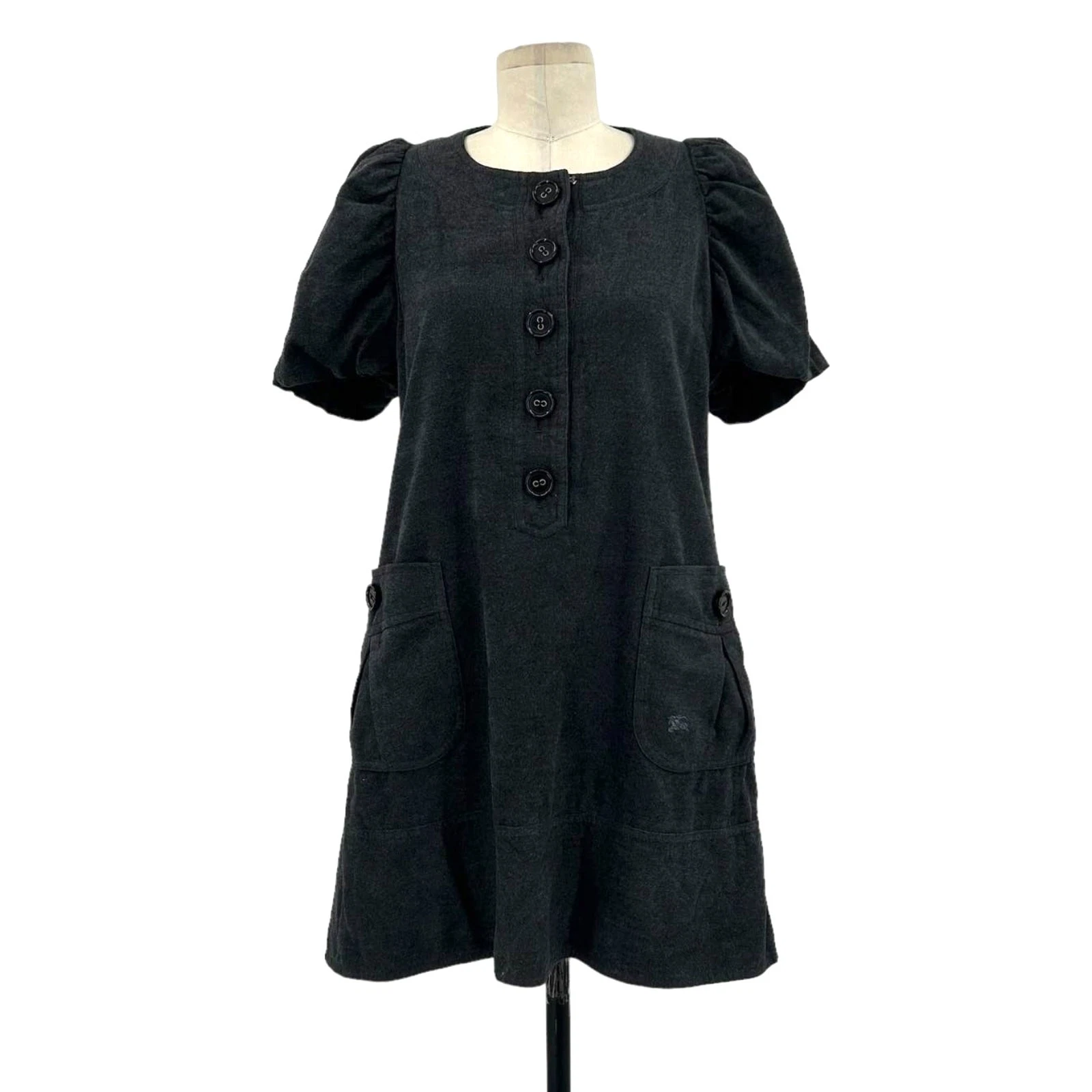 Mini abito Burberry blu etichetta grigio antracite manica a sbuffo bottoni taglia 38 US 4