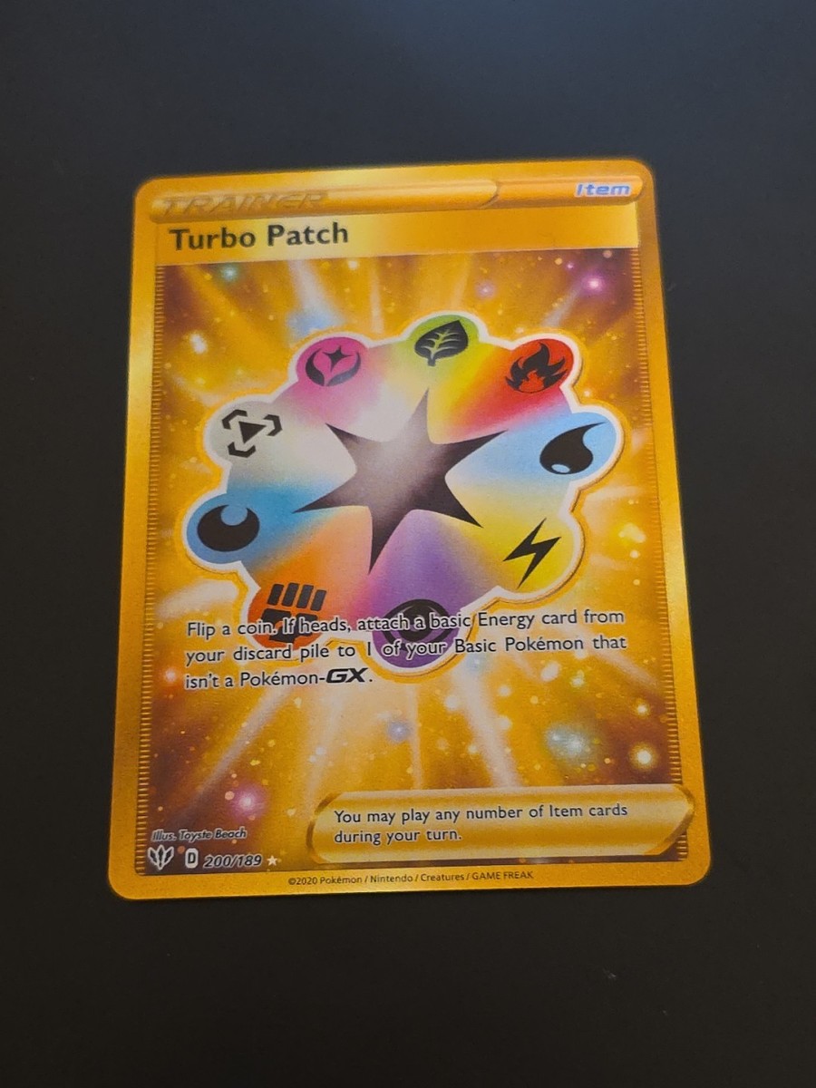 gold turbo patch pokemon card Carte Secrte Fortifiant 200/189 Ultra Rare Perfect for collectors and enthusiasts. Turbo Patch 200/189 - Gold