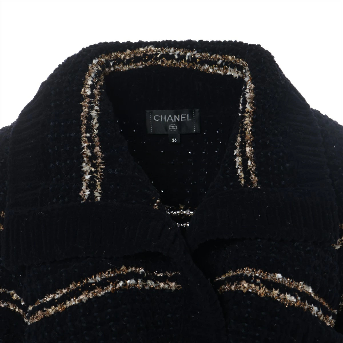 Chanel Coco Button Wool Polyester Coat Navy Gold … - image 4