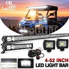 52" Roof Led Light Bar+14" Bumper+4" Pods Wire Kit For Polaris Ranger XP 1000