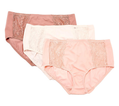 Breezies~Set 3~Soft Support Lace Briefs~Medium~Tonal~A678631   13193