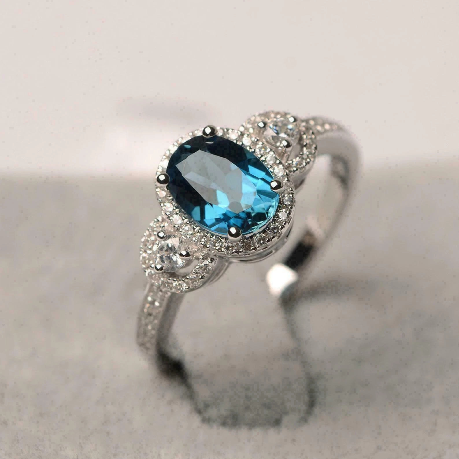 2.54 ct Oval London Blue Topaz & Diamond Halo Ring 14k White Gold