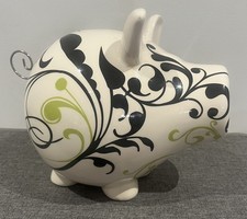Salt & Pepper Oink Piggy Bank Money Box Cream Green Black Ceramic