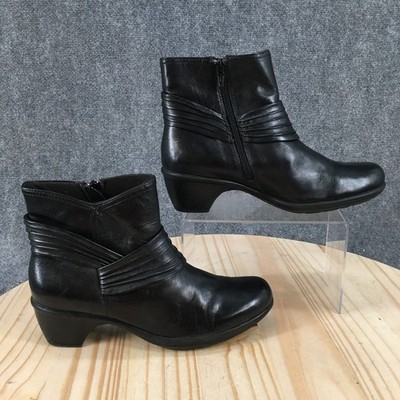 Clarks Bendables Boots Womens 8 M Side Zip Heeled Ankle Bootie Black Leather
