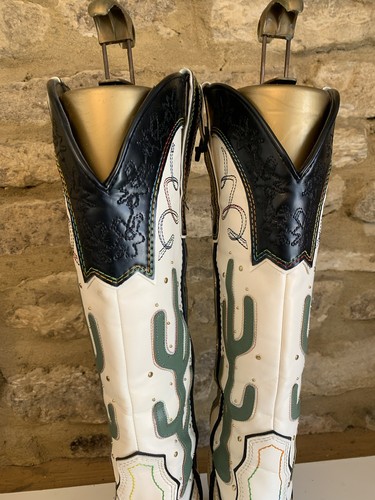 Stivali da cowboy donna Zara Cactus bianchi neri con borchie UK4 EU 37 metà polpaccio - Foto 14 di 24