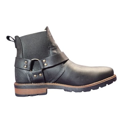 Men s Black Harness Biker Boots Leather Ankle Boots w Strap and Stud Detail 7us