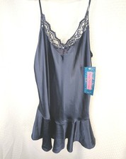 NWT Vintage Size Large Satin Feel Slip Nightgown Navy Lingerie Sleep Solutions