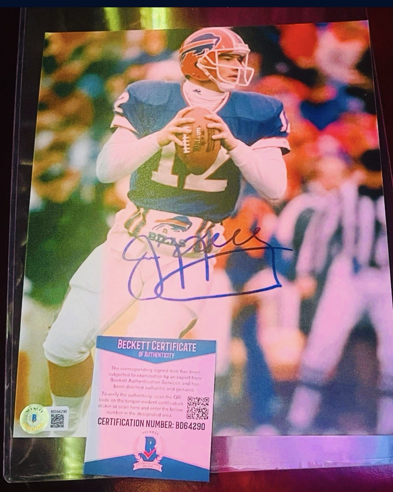 Jim Kelly Autographed Signed BAS COA 8x10 FOOTBALL PHOTO 