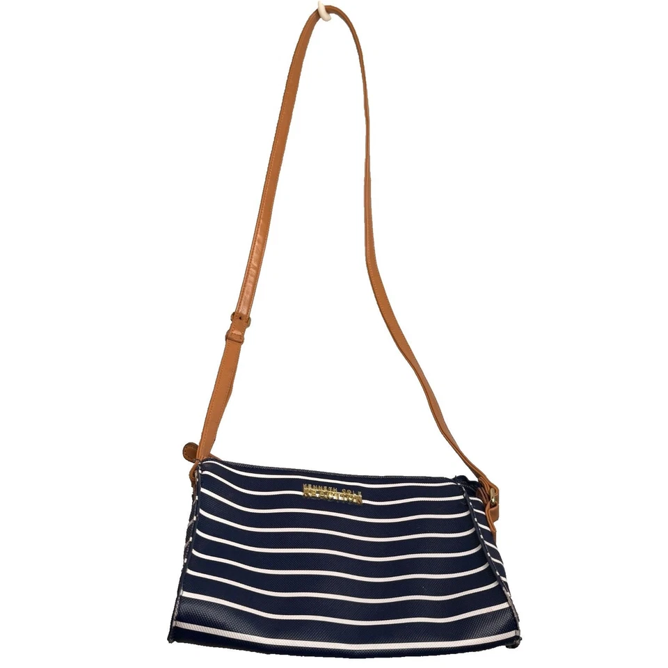 Bolso Bandolera Kenneth Cole Reaction Cuero Vegano Azul Marino/Blanco Rayas Cartera- Foto 2 de 4