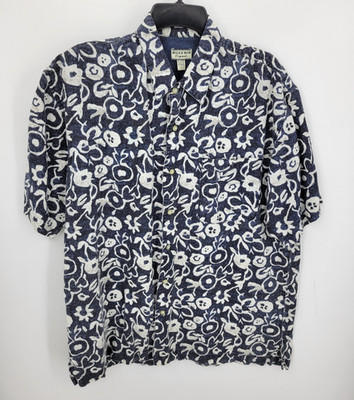 Bugle Boy Vintage Hawaiian Shirt Mens Large Blue Floral Short Sleeve Tropical