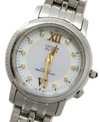 Citizen Exceed 10Piece Diamond Wristwatch White Shell Dial Solar Timepiece
