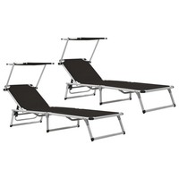 Vidaxl Klappbare Sonnenliegen Mit Dach 2 Stk. Alu Textilene Schwarz Neu