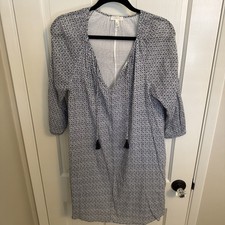 Soft By Jolie Cotton Knee Length Shift Dress Blue & White