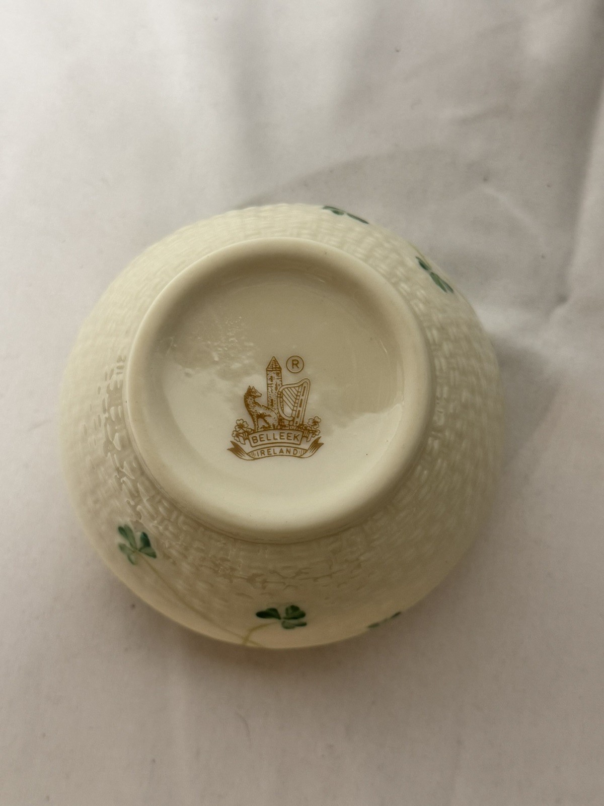 Vintage Belleek Shamrock Basket Weave Design Sugar and Open Creamer Set