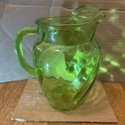 Vintage Anchor Hocking Glass Pitcher Ice Lip Green Optic Twisted Swirl 9 3/4" H