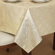 Waterproof Wipeable Rectangular Flower Gold Vinyl Plastic Tablecloth 55x78 In