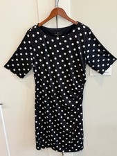 Ronni Nicole Blue White Polka Dot Drape Neck Pleated Wrapped Waist Liner Size 16