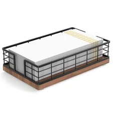 Wican Guest Towel Holder Tray for Bathroom Oak and Iron Napkins Holder for Po...