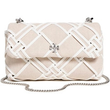 Tory Burch Women's Kira Woven Canvas Mini Flap Bag, Natural/Blanc, Off White
