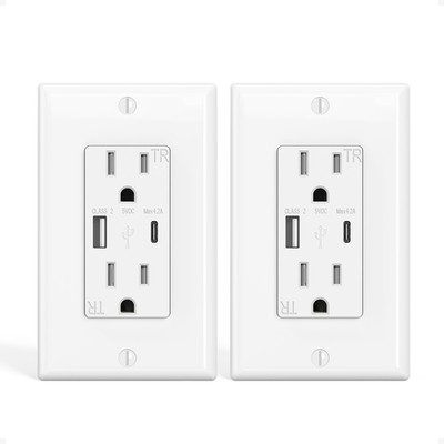 Tessan Usb Outlet Plug Etl Listed 15A Tamper Resistant Receptacle Usb C Port