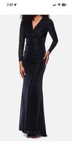 Betsy  Adam Women's Black Metallic Surplice Long Sleeve Gown Dress Size 10