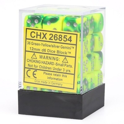 d6Cube12mmGemini#6 GRYEsv - Chessex (Pack of 36)