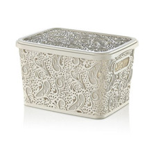 Small Large Lace Plastic Storage Box Lid Basket Container Kitchen Home Office