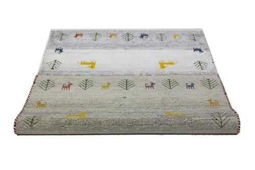 Cream & Gray Pictorial Tribal Indo-Gabbeh Rug Plush Wool Oriental Carpet 4X6 ft - Picture 17 of 18